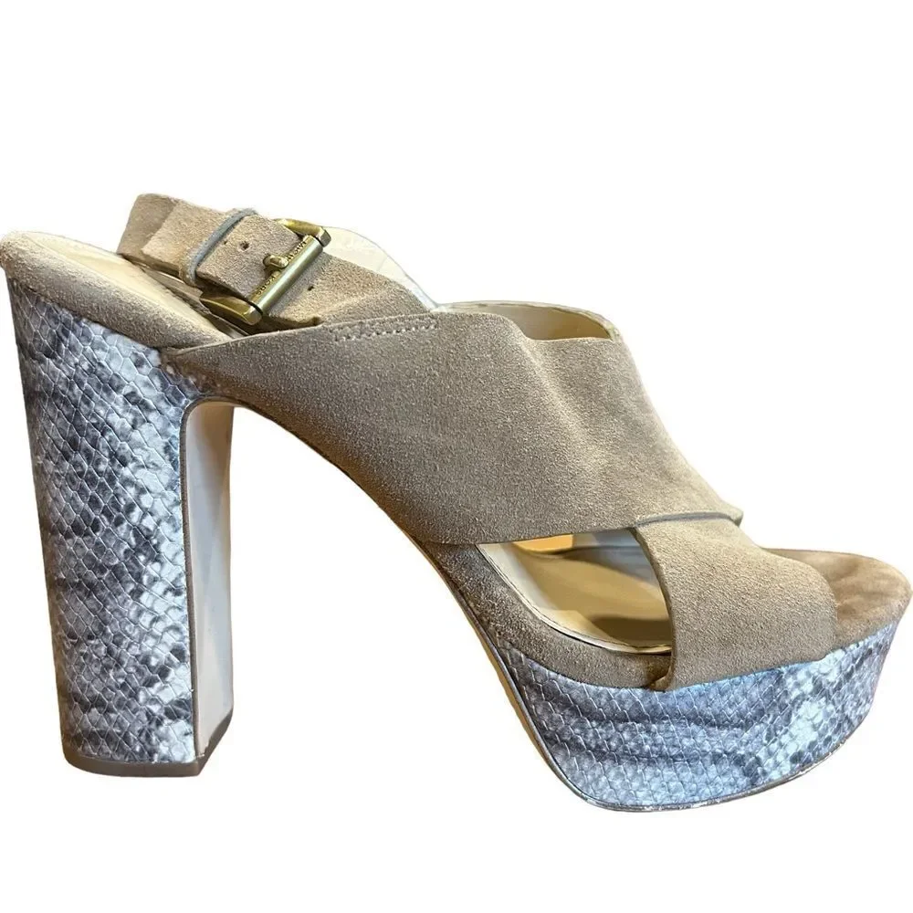 Michael Michael Kors suede Marianna Sling Block Heel snakeskin Sandal